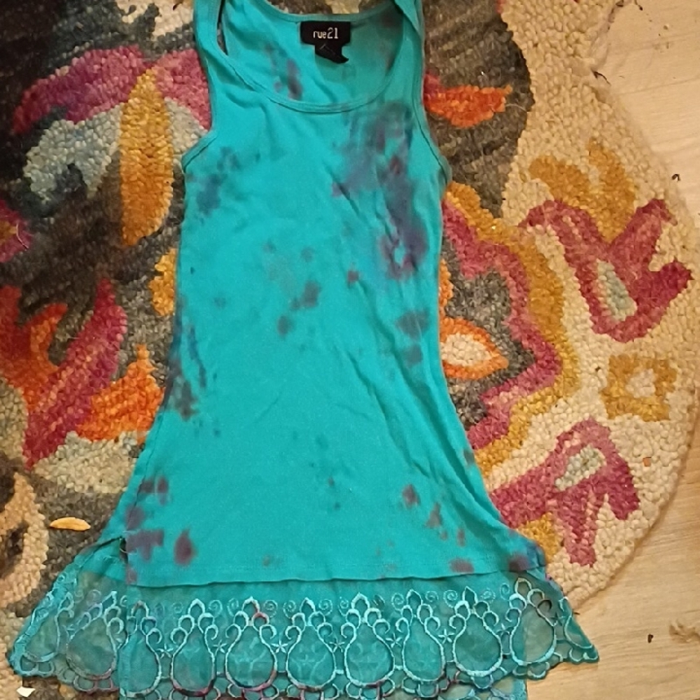 Rue21 Turquoise Tank with Lace Detail Y2k